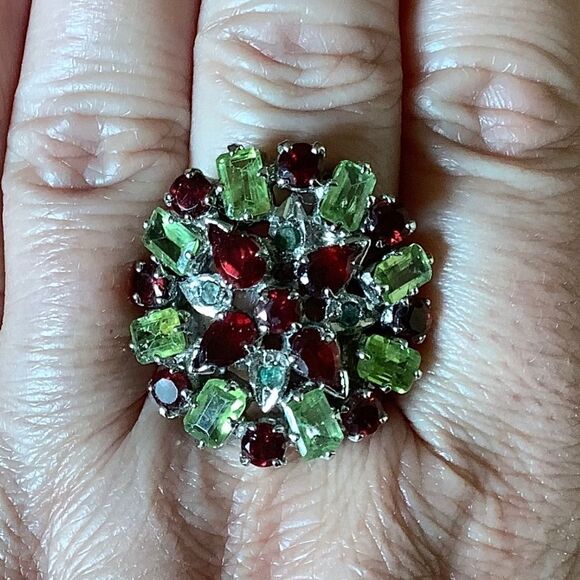 𝅺STERLING SILVER GARNET/PERIDOT/EMERALD RING SIZE US 8.5​​ - Picture 10 of 10